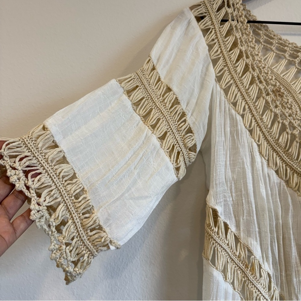 Dreamers Boho Crochet Fringe Longline Duster Cardigan Kimono Festival Beach M - Picture 6 of 9
